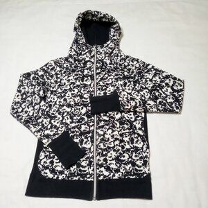 Lululemon Athletica Scuba Hoodie III Womens Black/White Sz 6 Fleur Sombre Fleece